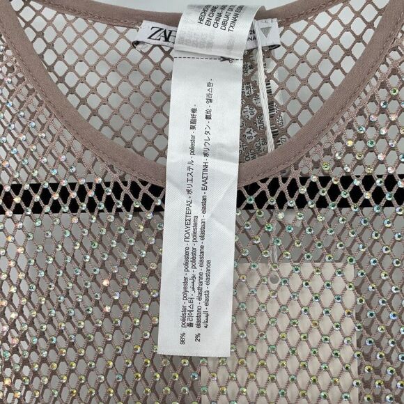 Zara Viral Blogger Favorite Nude Rhinestone Mesh Sheer Pullover Sleeveless Maxi - Picture 11 of 13